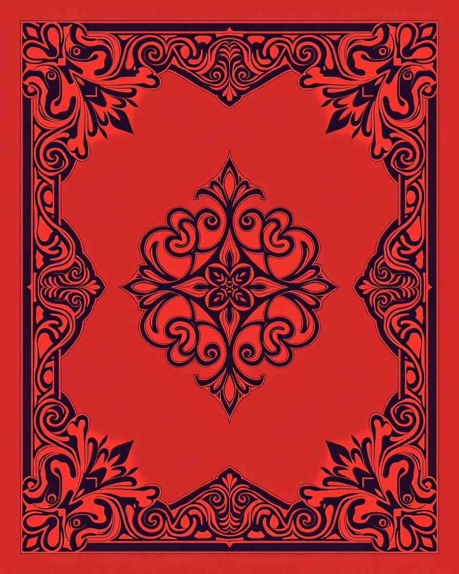 Vibrant Crimson Floral Frame Rug