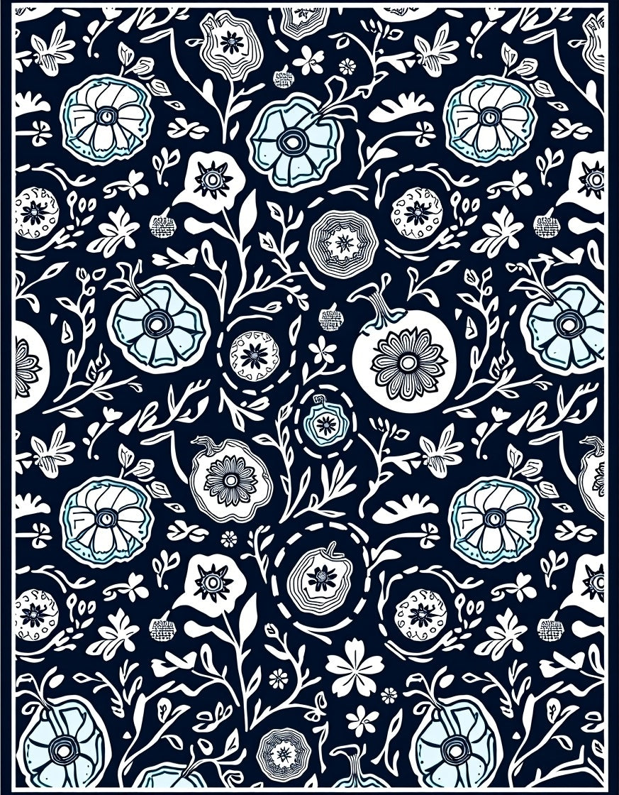 Dark Blue Floral Medallion Whimsical Rug