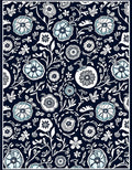 Dark Blue Floral Medallion Whimsical Rug