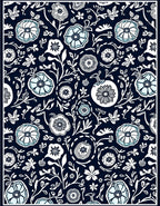 Dark Blue Floral Medallion Whimsical Rug