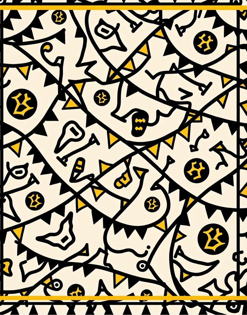Yellow Black Bunting Whimsical Icons Rug