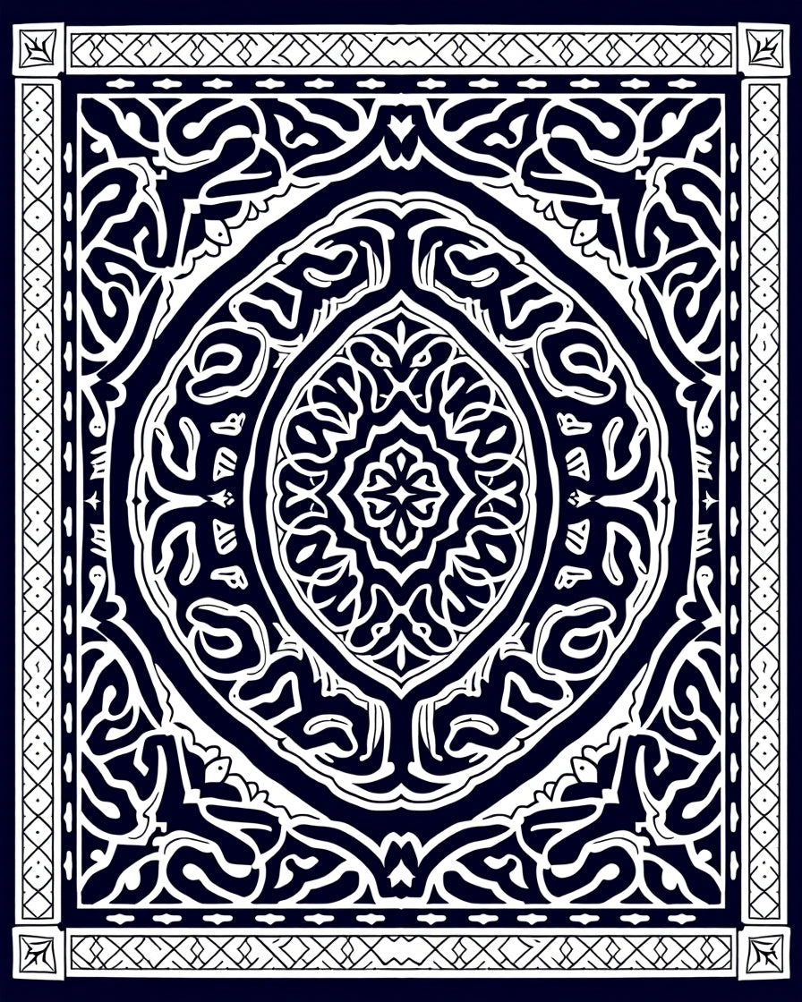 Dark Blue White Intricate Mandala Rug