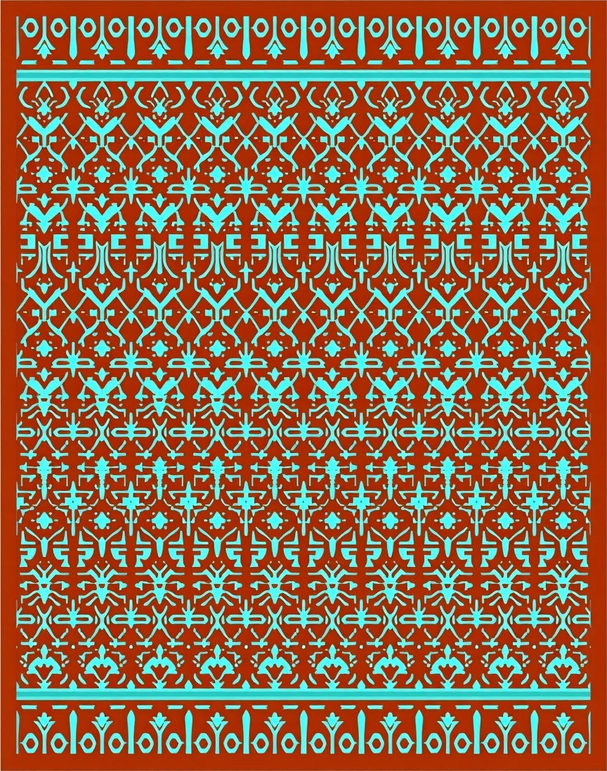 Ornate Teal Geometric Tribal Rug