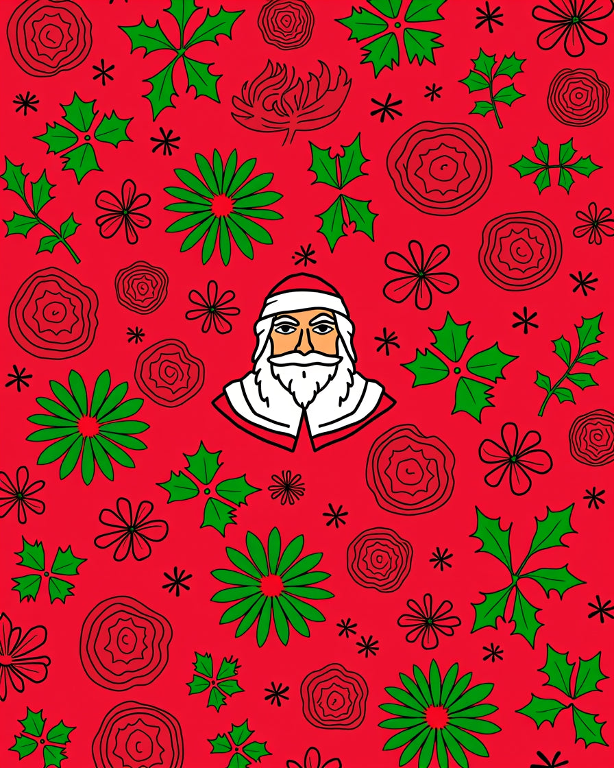 Festive Red Santa Holly Garland Rug