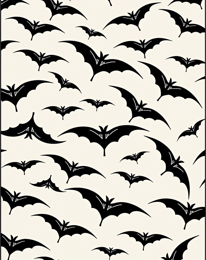 Black Flying Bats Cream Background Rug