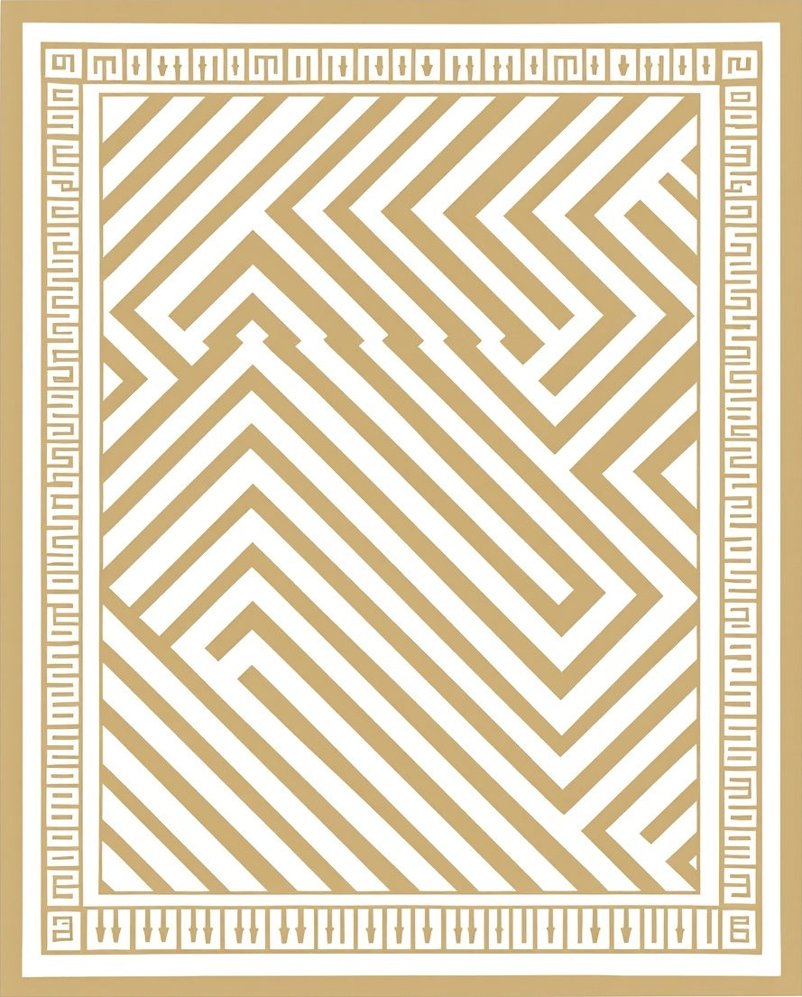 Golden White Geometric Maze Rug