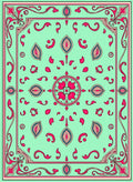 Aqua Pink Teal Floral Medallion Border Rug