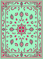 Aqua Pink Teal Floral Medallion Border Rug