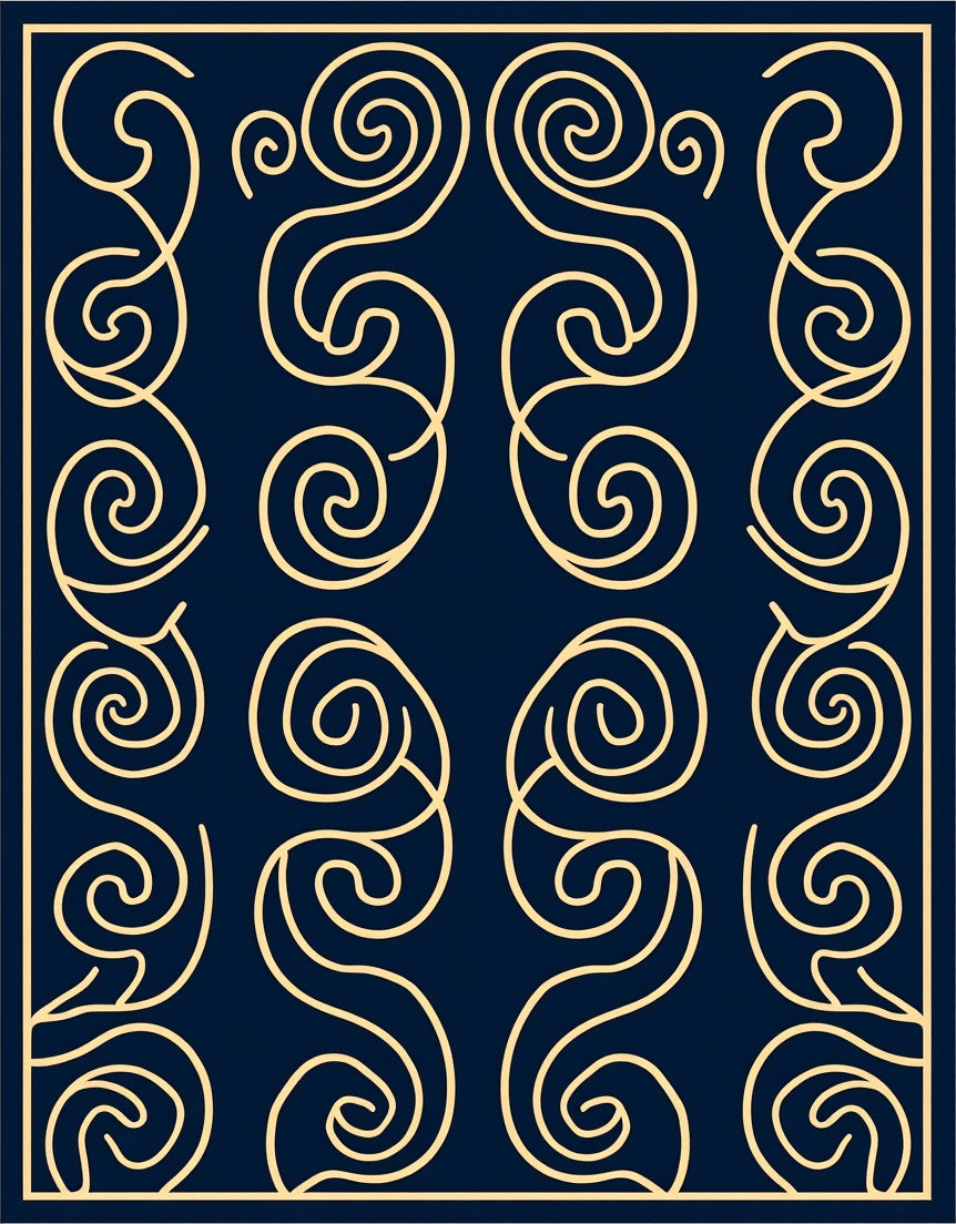 Deep Navy Swirling Line Art Rug