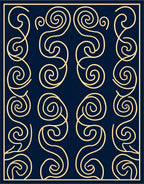 Deep Navy Swirling Line Art Rug