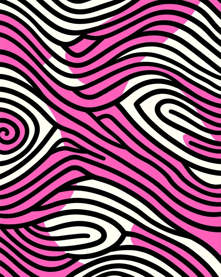 Vibrant Pink Black Swirl Wave Rug