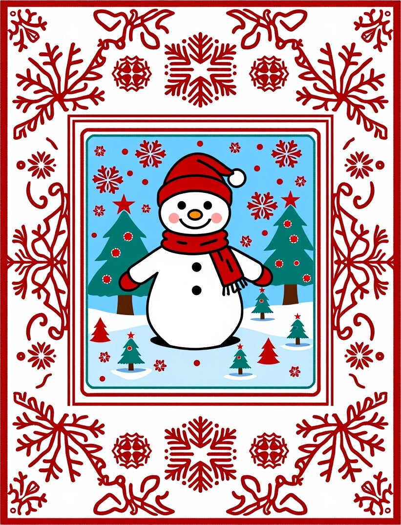 Festive Red Snowman Winter Scene Rug
