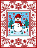 Festive Red Snowman Winter Scene Rug