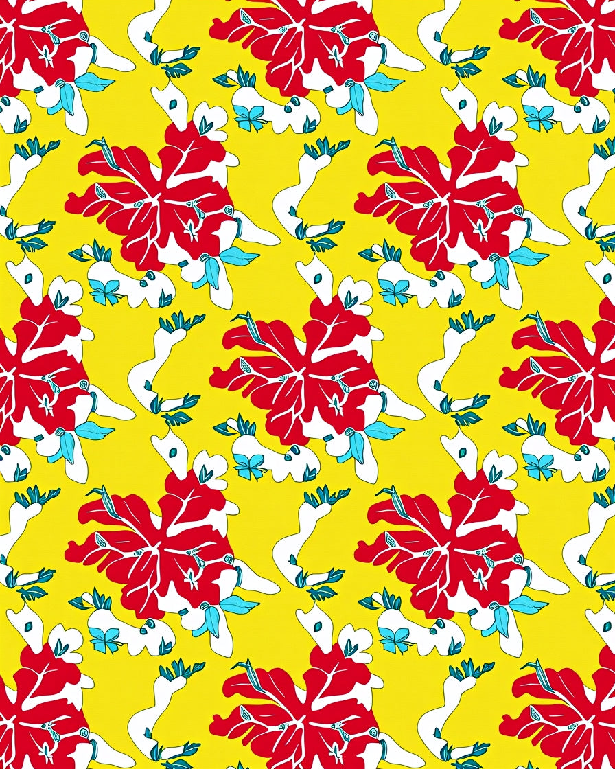 Vibrant Red Floral Yellow Swirl Rug