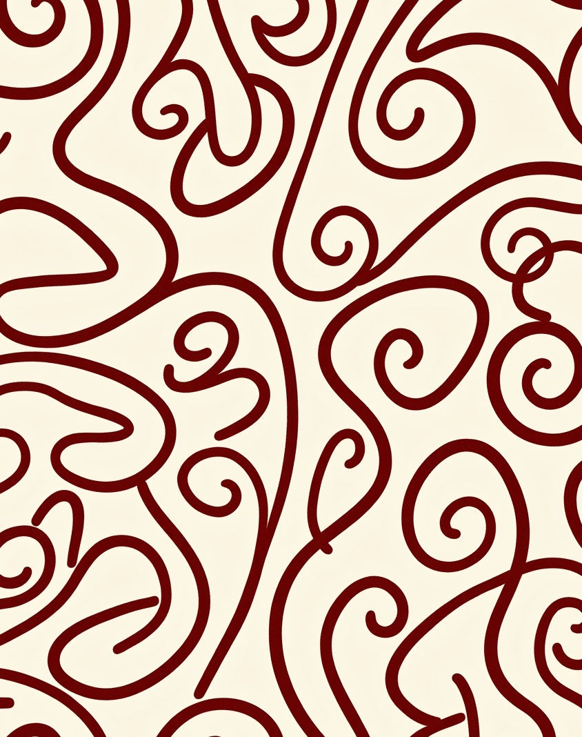 Deep Red Swirling Vine Abstract Rug
