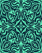 Aqua Black Organic Swirl Medallion Rug