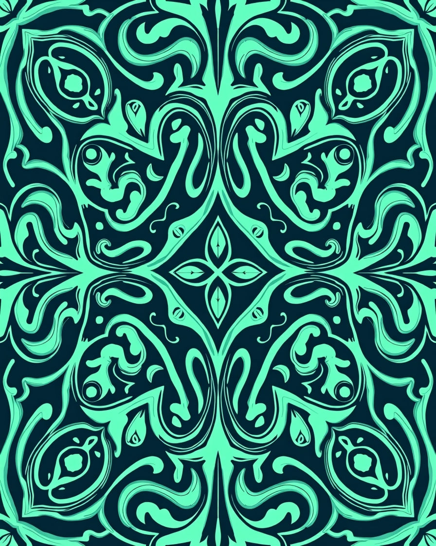 Aqua Black Organic Swirl Medallion Rug