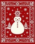 Festive Snowman Red Snowflake Frame Rug