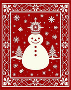 Festive Snowman Red Snowflake Frame Rug