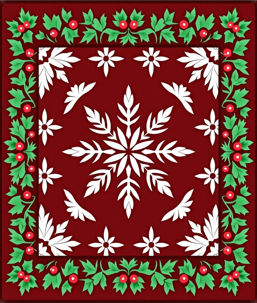 Festive Red Holly Snowflake Accent Rug