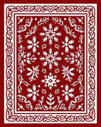 Crimson Snowflake Geometric Border Rug