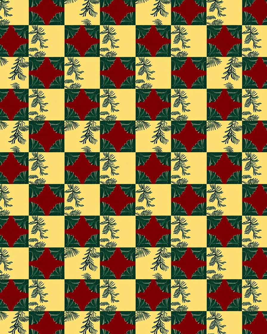 Red and Yellow Plaid Evergreen Foliage Rug