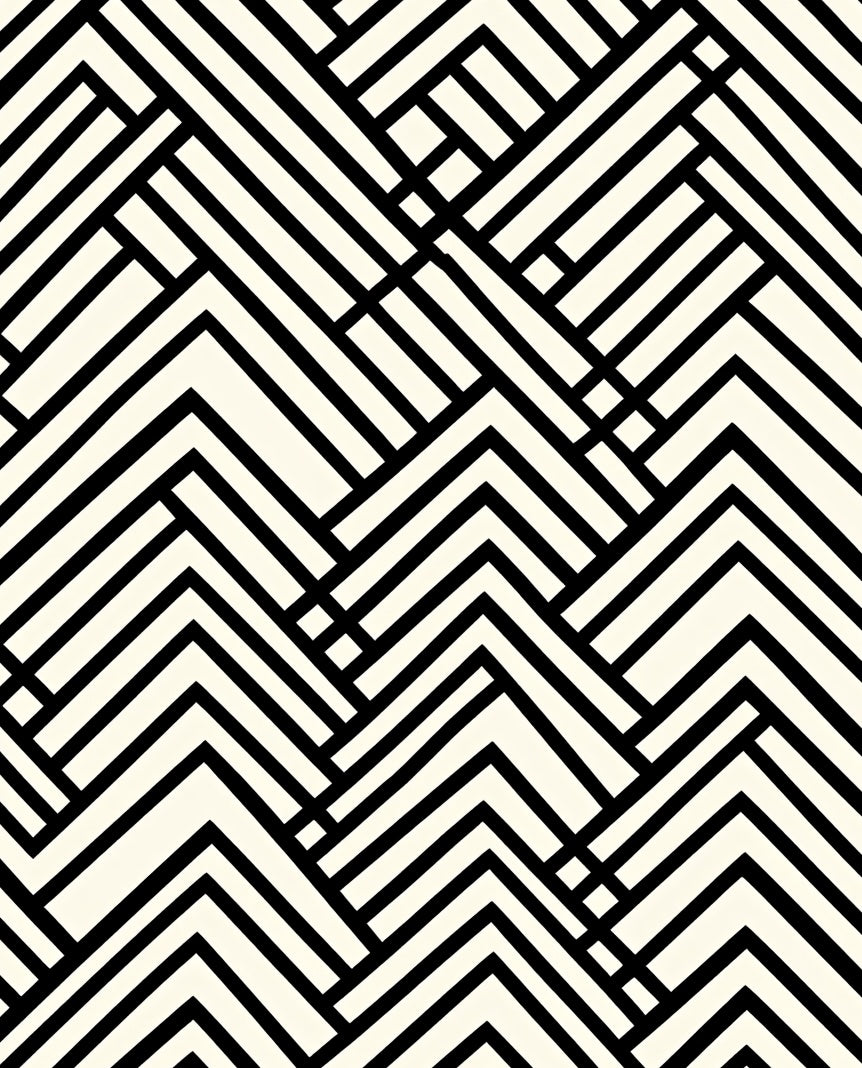 Black Ivory Interlocking Chevron Geometric Rug