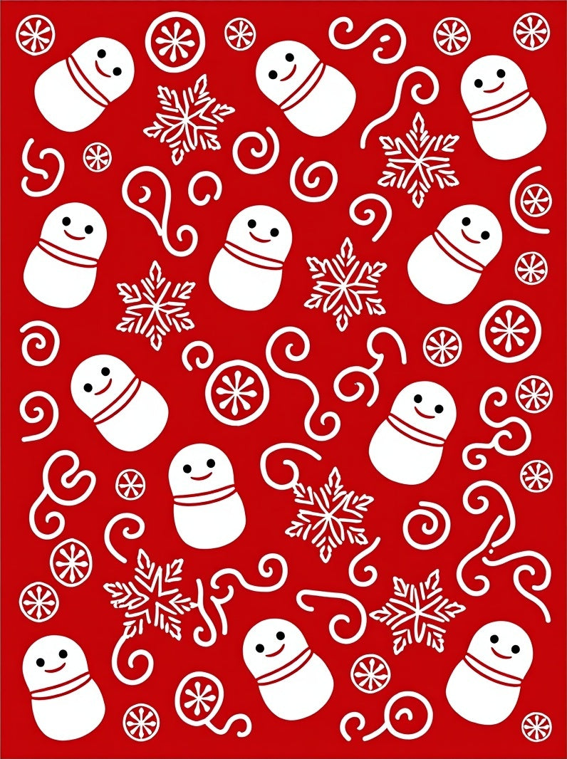 Joyful Red Snowman Snowflake Swirls Rug