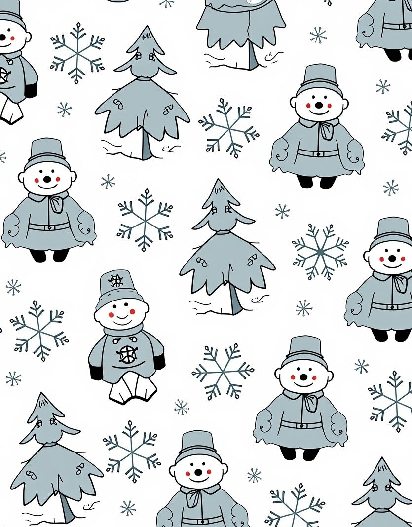 Cute Snowman And Snowflake Winter Trees Rug
