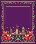 Purple Floral Whimsical Cityscape Cat Rug