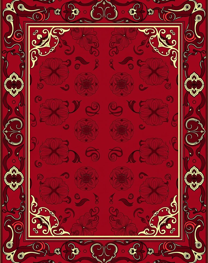 Crimson Floral Bordered Medallion Rug