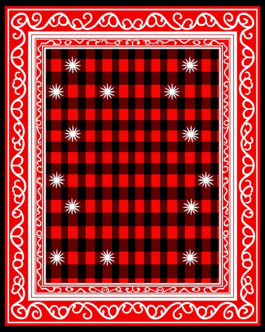 Red Black Buffalo Check Star Border Rug