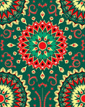 Emerald Crimson Yellow Medallion Mandala Rug