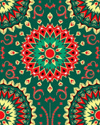 Emerald Crimson Yellow Medallion Mandala Rug
