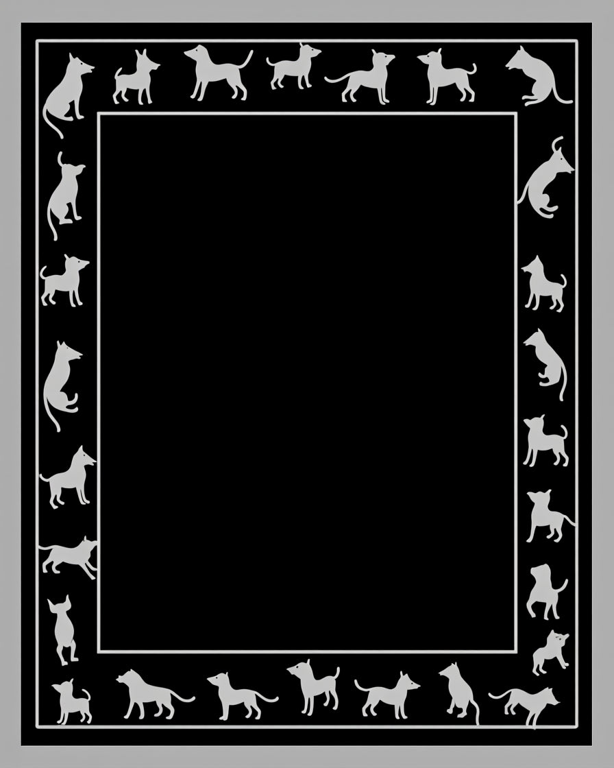 White Dog Silhouette Border on Black Rug