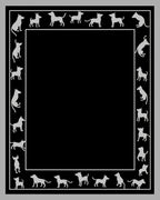 White Dog Silhouette Border on Black Rug