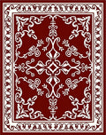 Deep Red White Floral Medallion Rug