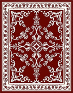 Deep Red White Floral Medallion Rug