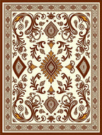 Vintage Brown Floral Medallion Scroll Rug