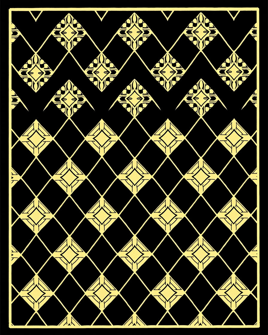 Art Deco Black Yellow Diamond Lattice Rug