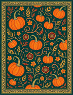 Autumn Harvest Pumpkin Floral Border Rug