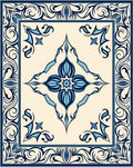 Navy Blue Antique Floral Medallion Tile Rug