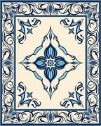 Navy Blue Antique Floral Medallion Tile Rug