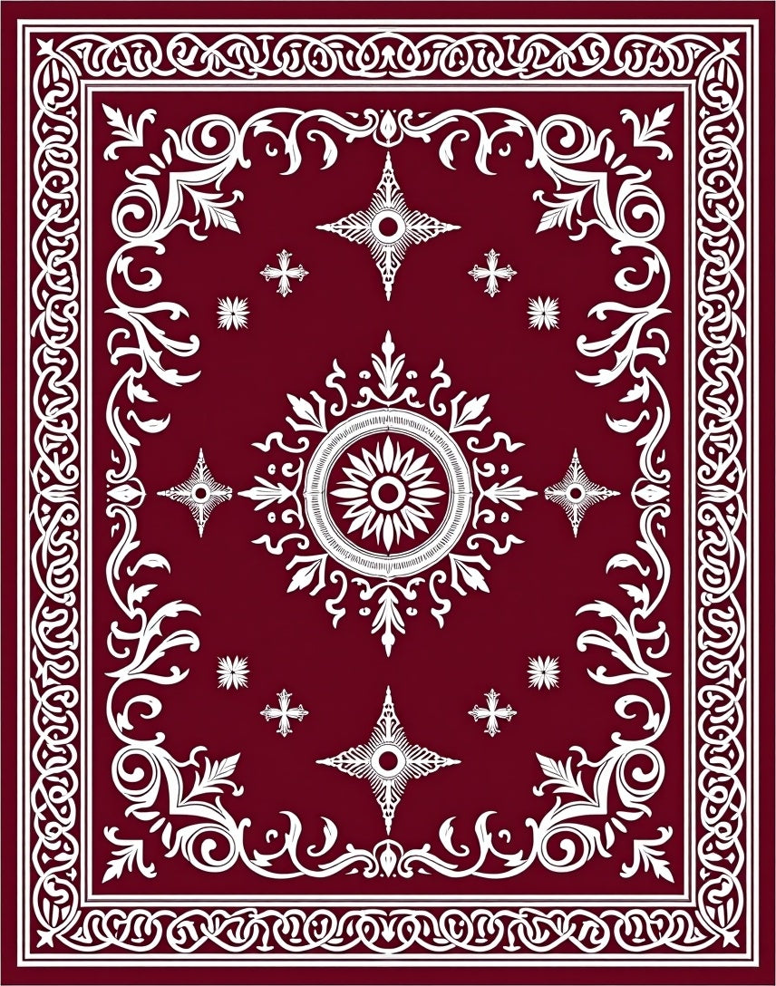 Deep Red Floral Starburst Medallion Rug