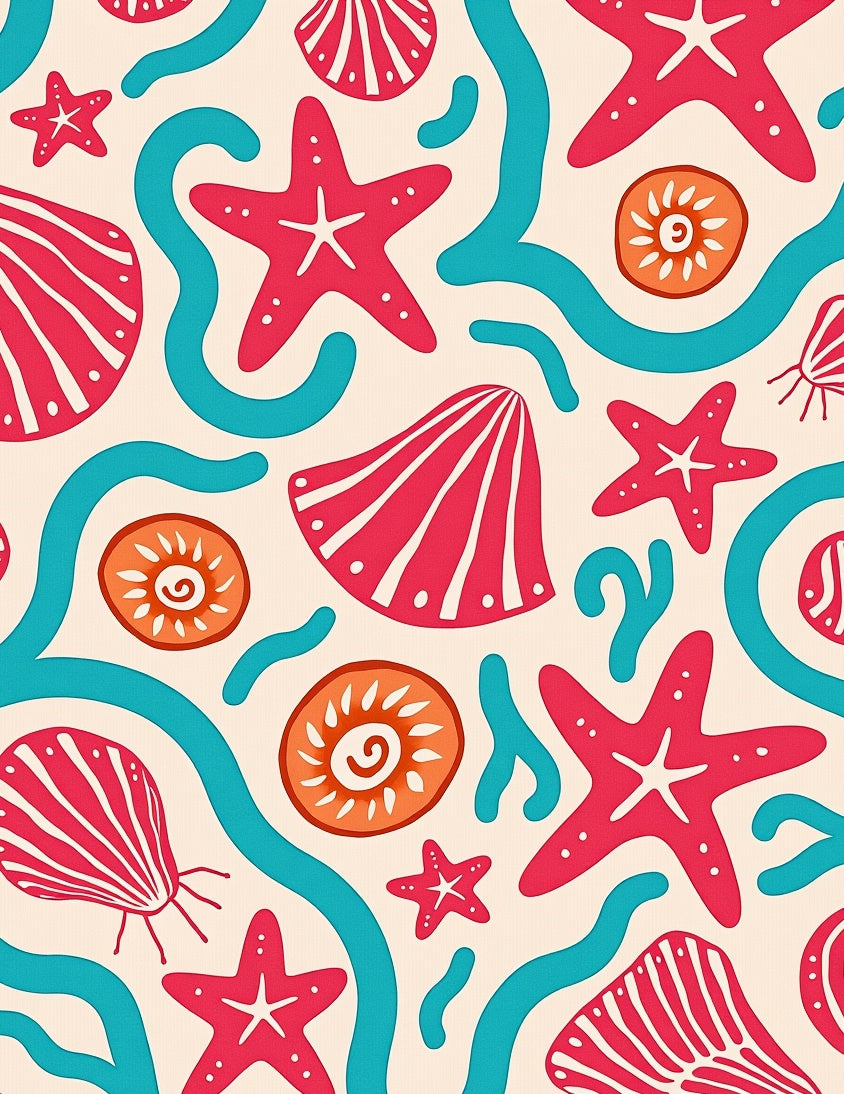 Coral Red Starfish Seashell Splash Rug