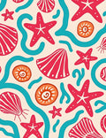 Coral Red Starfish Seashell Splash Rug