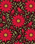Crimson Birds Amidst Vibrant Floral Vines Rug