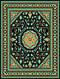 Ornate Black Teal Gold Geometric Medallion Rug