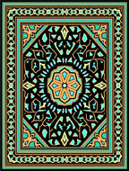 Ornate Black Teal Gold Geometric Medallion Rug