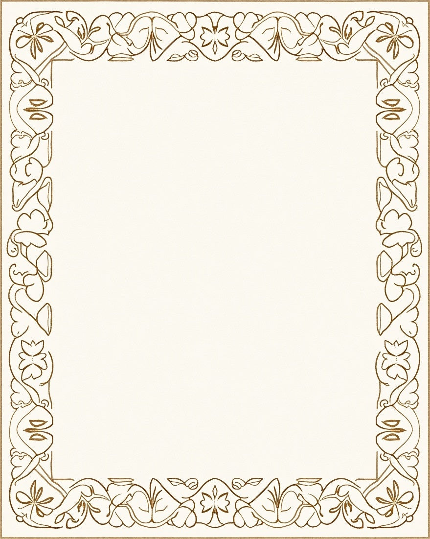Ornate Gold Botanical Border Art Rug